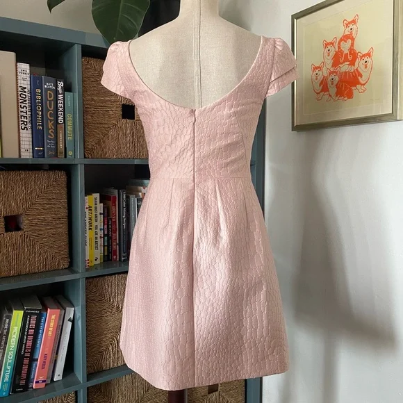 HALSTON Heritage Blush Pink Jacquard Dress w/ Cap Sleeves - Size 4 - Picture 4 of 10